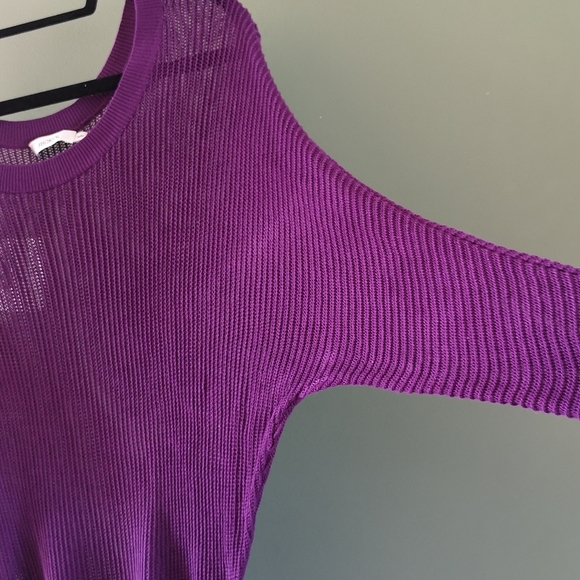 Slinky Sheer Knit Stretchy Slouchy 3/4 Sleeve Sweater Sz M Ricki's Purple. - Picture 4 of 7